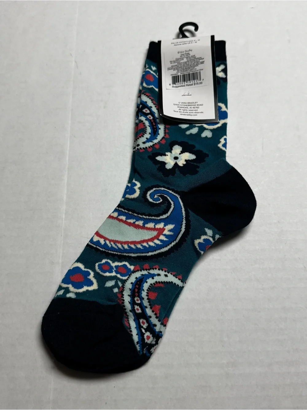 Vera Bradley Haymarket Paisley Jewel Crew Socks Size: 5-10